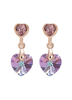 Rose Gold Plated Pink Heart Drop Earrings with Swarovski Crystals by Jon Richard