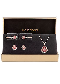 Rose Gold Plated with Pink Pear Crystals Trio Set - Gift Boxed by Jon Richard