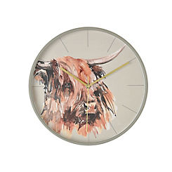 Round Wall Clock 30 cm Highland Cow by Meg Hawkins