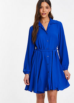 Royal Moroccan Mini Shirt Dress with Balloon Sleeves by Quiz