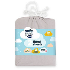 Safe Nights Pack of 2 Cot Bed 100% Cotton Fitted Sheets by Silentnight