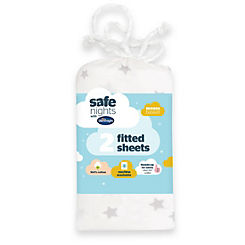 Safe Nights Pack of 2 Star Moses Basket 100% Cotton Fitted Sheets by Silentnight