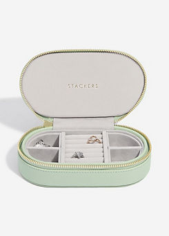 Sage Green Oval Zipped Travel Jewellery Box by Stackers