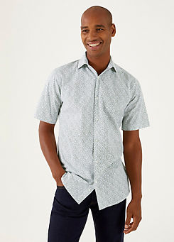 Sage Green Petals Short Sleeved Tailored Fit Shirt by Skopes