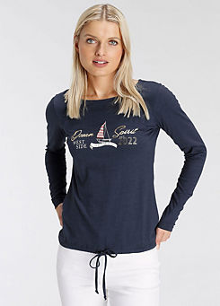Sailing Print Long Sleeve Top by DELMAO