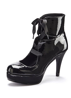 Satin Ribbon Lace-Up Open Detail High Heel Platform Boots by LASCANA