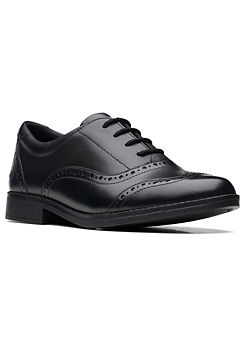 School Aubrie Tie Youth Black Leather Brogue Shoes by Clarks
