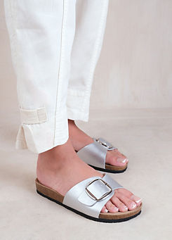 Sequoia Silver Single Strap Buckle Flat Sandals by Where’s That From