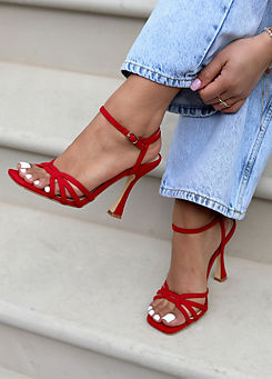 Serena Red Faux Suede Sandals Back High Heels by Linzi