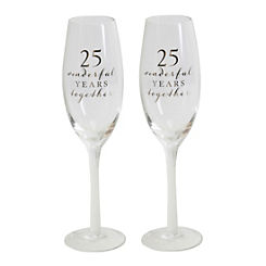 Set of 2 Champagne Flutes - 25th Anniversary by Amore