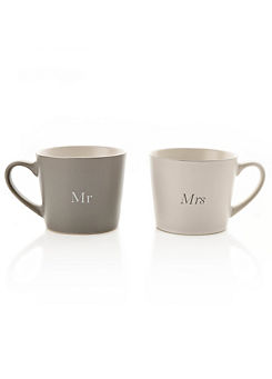 Set of 2 Grey & White Mr & Mrs Mugs by Amore