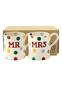Set of 2 Polka Dot Mr & Mrs Half Pint Mugs  by Emma Bridgewater