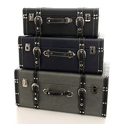 Set of 3 Leatherette Luggage Boxes - Black, Grey & Navy by Harvey Makin