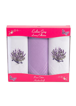 Set of 3 Luxury Collection of Pure Cotton Handkerchiefs - Lavender by Eveline Gray