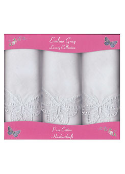 Set of 3 Luxury Collection of Pure Cotton Handkerchiefs - White by Eveline Gray