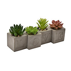 Set of 4 Faux Plants in a Cement Pot Love 6 x 6 cm by Hestia