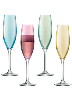Set of 4 Polka Pastel Assorted Champagne Flute 225ml Glasses by LSA