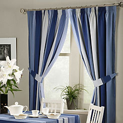Seville Stripe Pencil Pleat Lined Kitchen Curtains with Tiebacks by Home Curtains