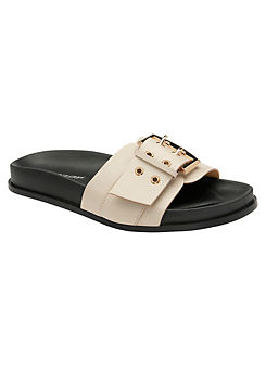 Shiloh Cream Buckle Single Strap Footbed Sandals by Dunlop