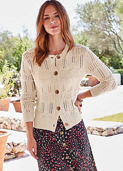 Short Pointelle Cardigan by Cotton Traders