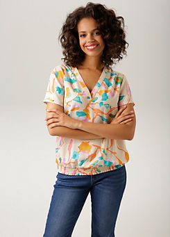 Short Sleeve Floral Print Blouse by Aniston