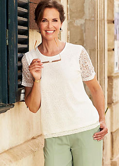 Short Sleeve Lace Top by Cotton Traders