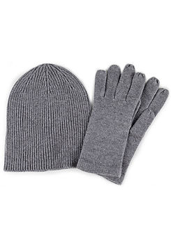 Signature Ladies Grey Cashmere Blend Hat and Gloves Set by Totes