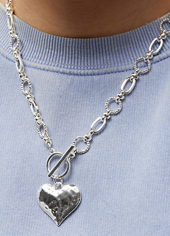 Silver Molten Heart Ball Chain Long Pendant Necklace by MOOD By Jon Richard