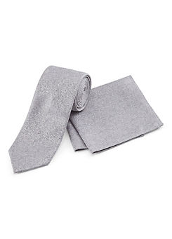 Silver Pattern Tie & Pocket Square Set by Skopes