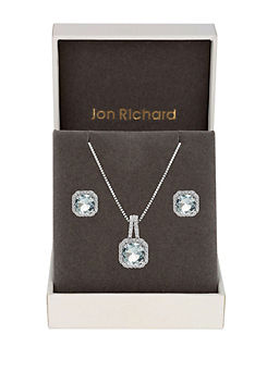 Silver Plated Aqua Blue Crystal Square Drop Set - Gift Boxed by Jon Richard