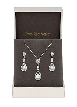 Silver Plated Clear Crystal Pave 3 Tier Pear Drop Matching Set - Gift Boxed by Jon Richard