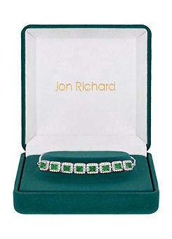 Silver Plated Emerald Cubic Zirconia Toggle Bracelet - Gift Boxed by Jon Richard