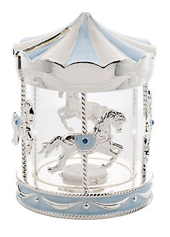Silver Plated Money Box Carousel - Blue by Bambino