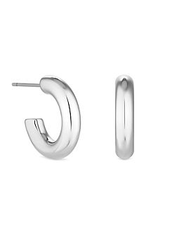 Silver Plated Polished Stainless Steel Hoop Earrings by Jon Richard