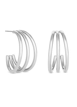 Silver Plated Stainless Steel Polished Medium Hoop Earrings by MOOD By Jon Richard