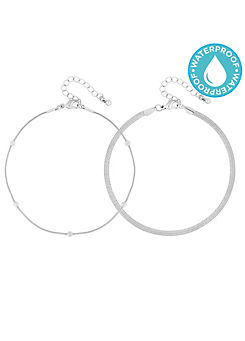 Silver Polished Stainless Steel Simple Layered Bracelets - Pack of 2 by MOOD By Jon Richard