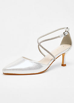 Silver Shimmer Cross Diamante Low Court Heel Shoes by Quiz