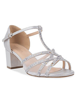 Silver Shimmer Tuba Wide Fit Block Heel Sandals by Paradox London