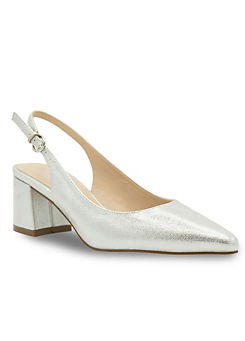 Silver Shimmer Wide Fit Mid Block Heel Sling Back Court Shoes by Paradox London
