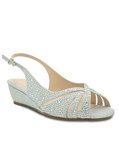 Silver Wide Fit Glitter Sling Back Wedge Sandals by Paradox London