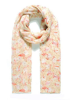 Soft Peach All Over Quirky Flamingo Print Scarf by Intrigue