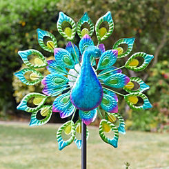 Solar Powered Hand Painted Peacock Wind Spinner by Smart Garden