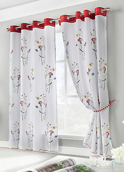 Springfield Embroidered Pair of Lined Eyelet Curtains by Alan Symonds