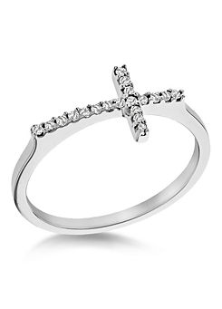 Sterling Rhodium Plated Cubic Zirconia Cross Ring by Tuscany Silver