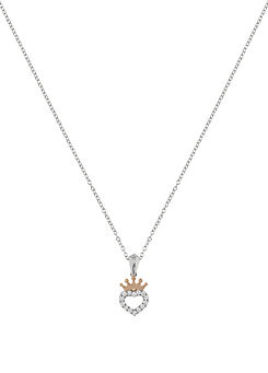 Sterling Silver 18ct Gold Plated CZ Heart Crown Pendant Necklace by Disney