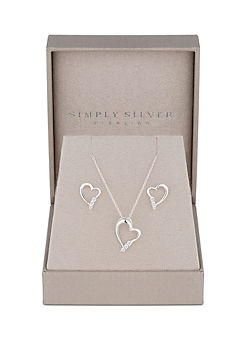 Sterling Silver 925 Cubic Zirconia Heart Set - Gift Boxed by Simply Silver