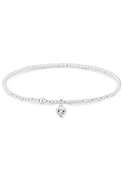 Sterling Silver 925 Cubic Zirconia Heart Stretch Bracelet by Simply Silver