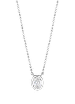 Sterling Silver 925 Cubic Zirconia Oval Pendant Necklace by Simply Silver