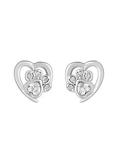 Sterling Silver 925 Paw Print & Heart Earrings by Simply Silver