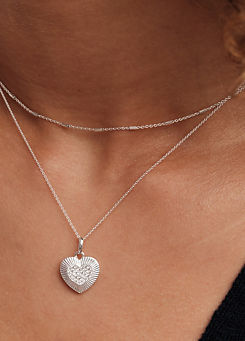 Sterling Silver 925 Polished & Pave Heart Pendant Necklace by Simply Silver